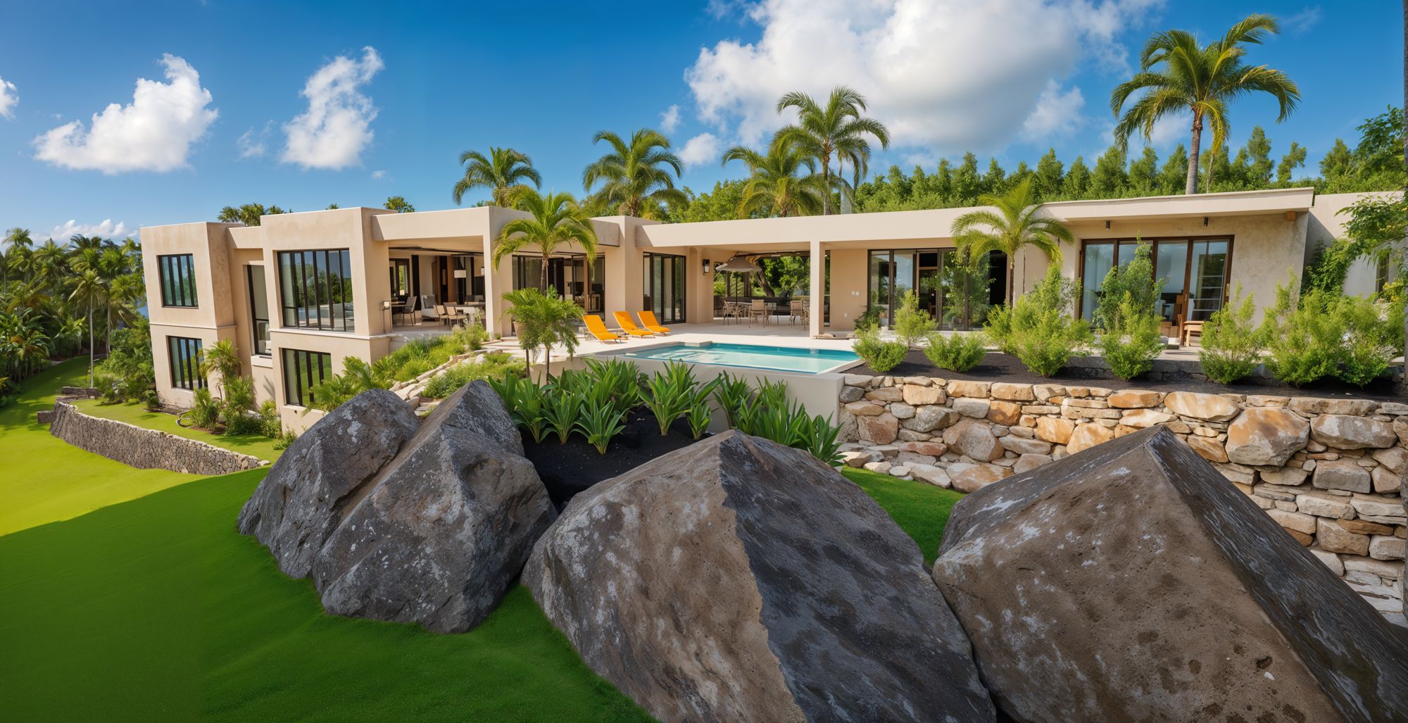 Rendering of the Peterborg Residence exterior and pool terrace